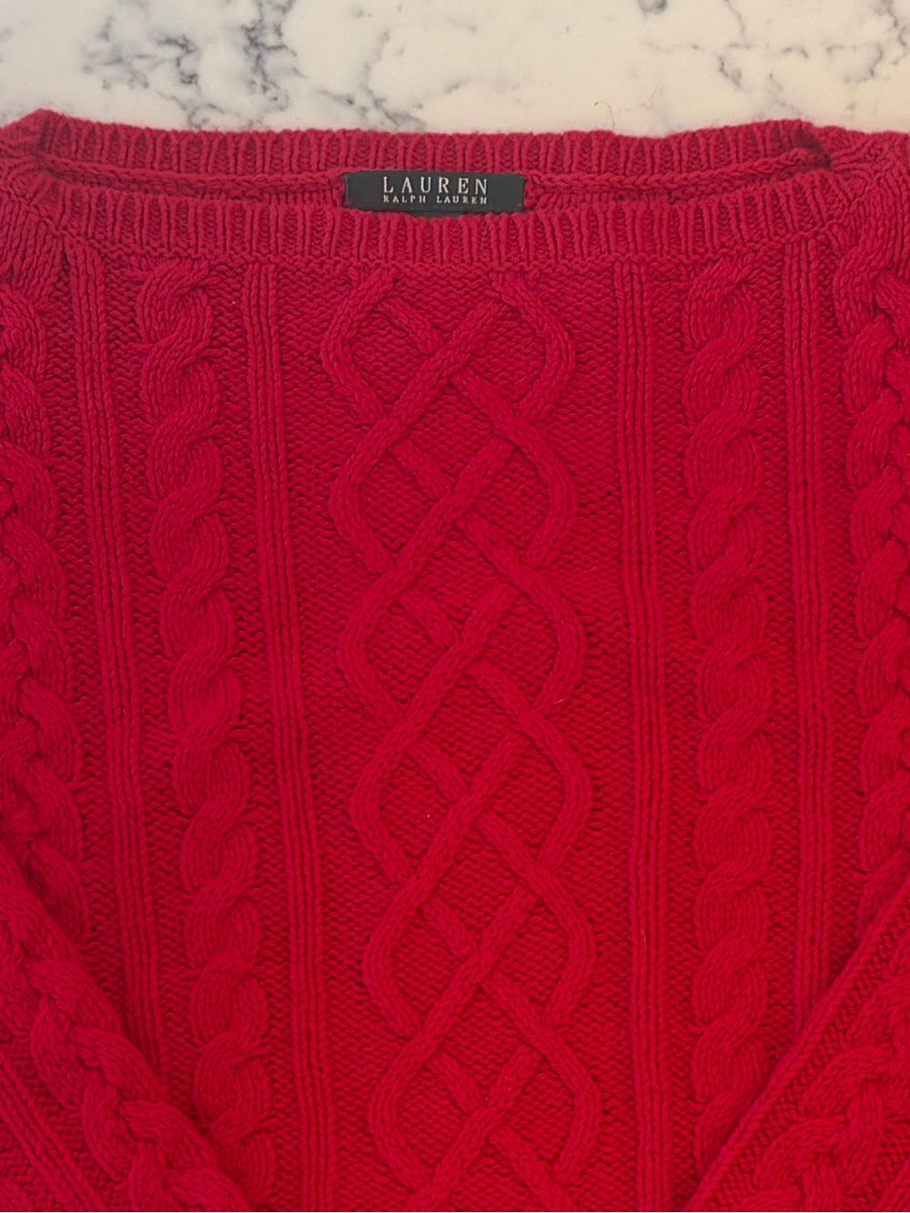 Ralph Lauren Red Cable-Knit Crewneck Sweater
